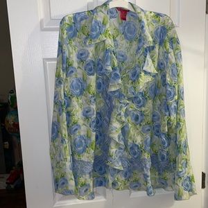 Sunny Leigh Blue and Green Floral Button Down Shirt